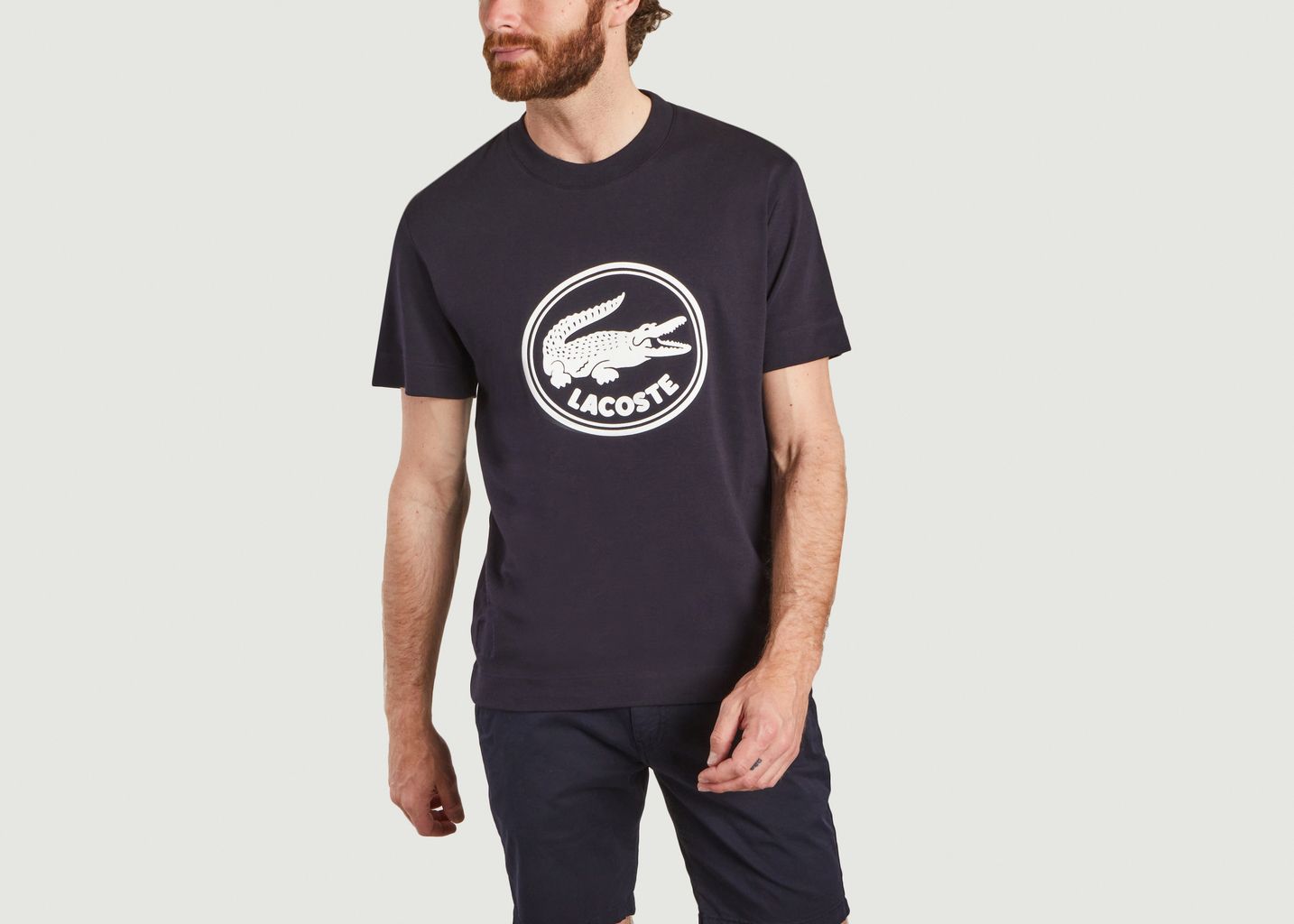 T-shirt à col rond en coton avec logo imprimé en 3D - Lacoste