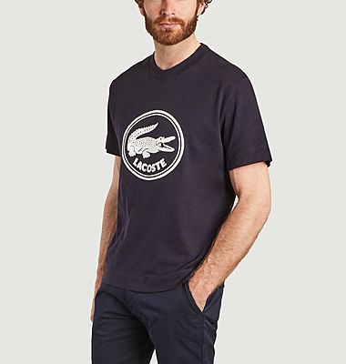 T-Shirt mit Rundhalsausschnitt aus Baumwolle mit 3D-gedrucktem Logo