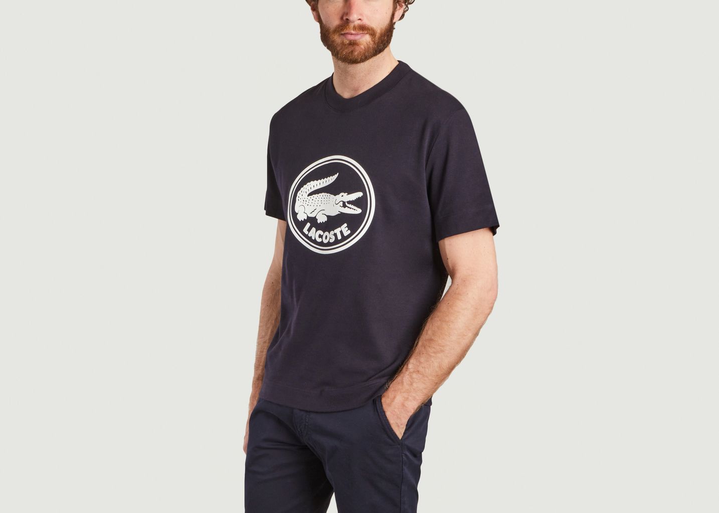 Round neck cotton T-shirt with 3D printed logo - Lacoste