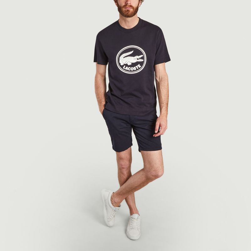T-Shirt mit Rundhalsausschnitt aus Baumwolle mit 3D-gedrucktem Logo - Lacoste