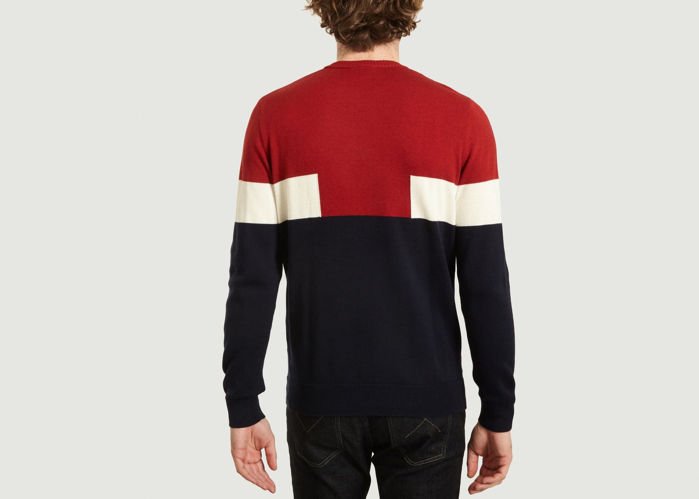 Pull En Coton Et Laine Tricolore Bleu Marine Lacoste | L’Exception