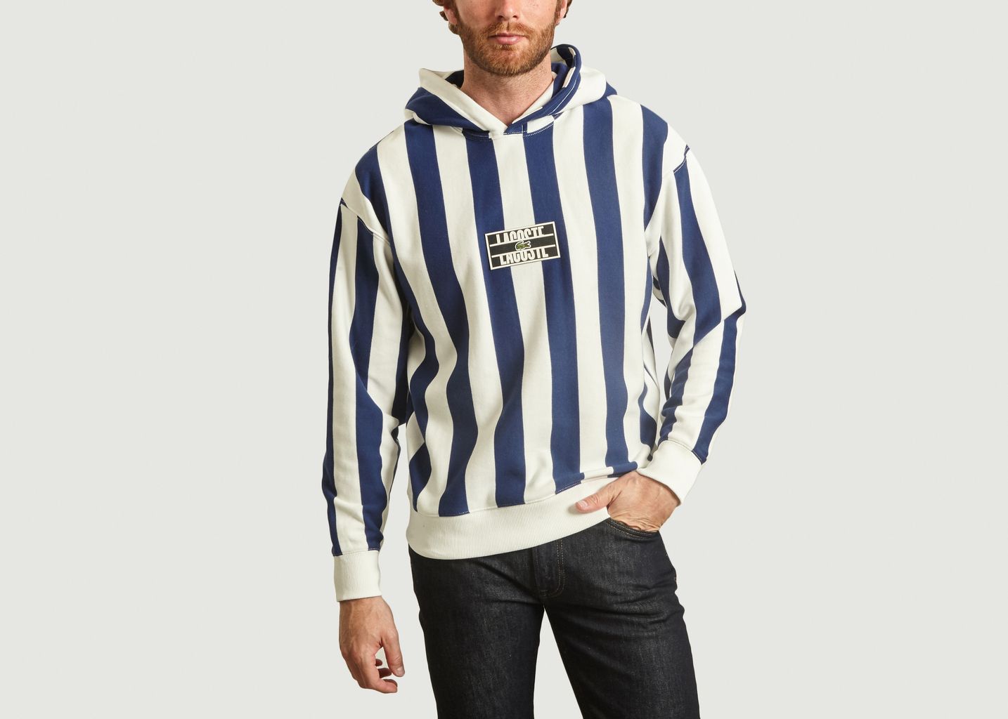 Striped loose hoodie with logo patch 