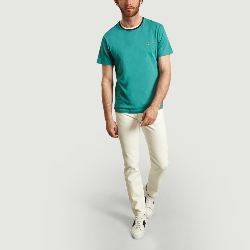 T-shirt en coton à col contrasté - Lacoste