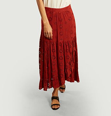 Juponnée english embroidery long skirt