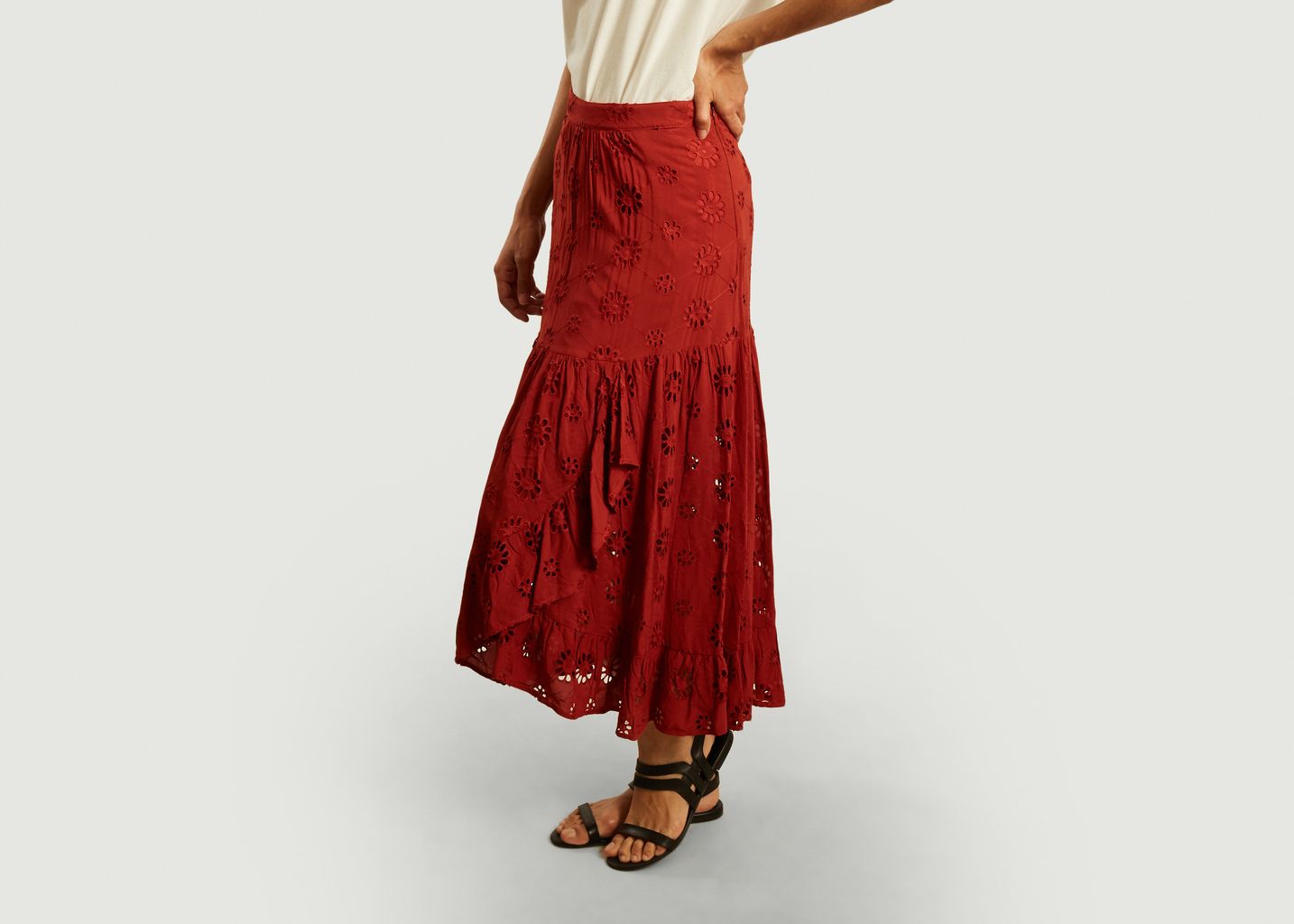 Juponnée english embroidery long skirt - La Petite Française