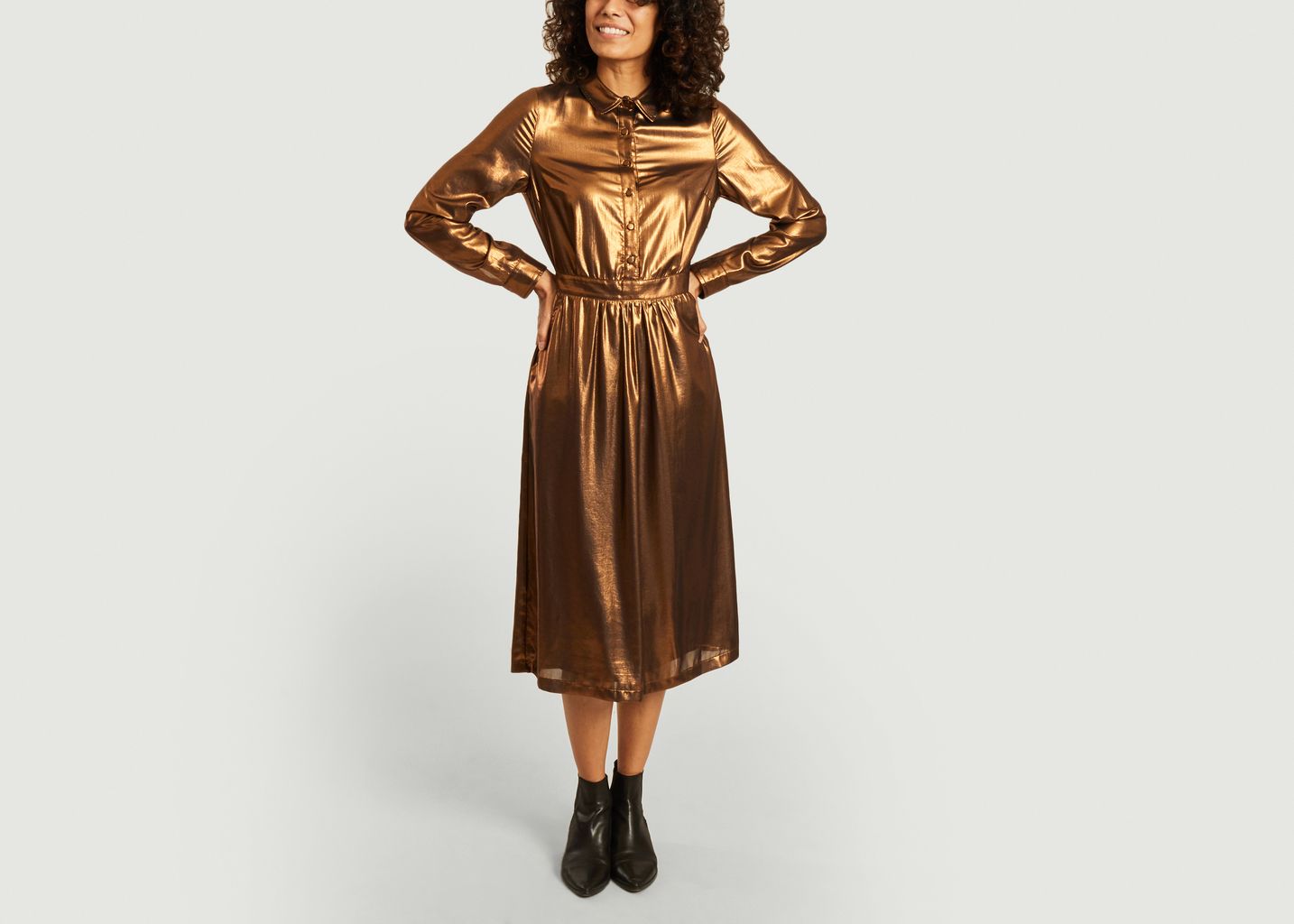 Robe-chemise midi lamée Roxane - La Petite Française