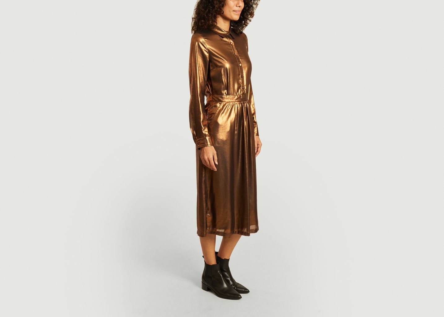 Robe-chemise midi lamée Roxane - La Petite Française