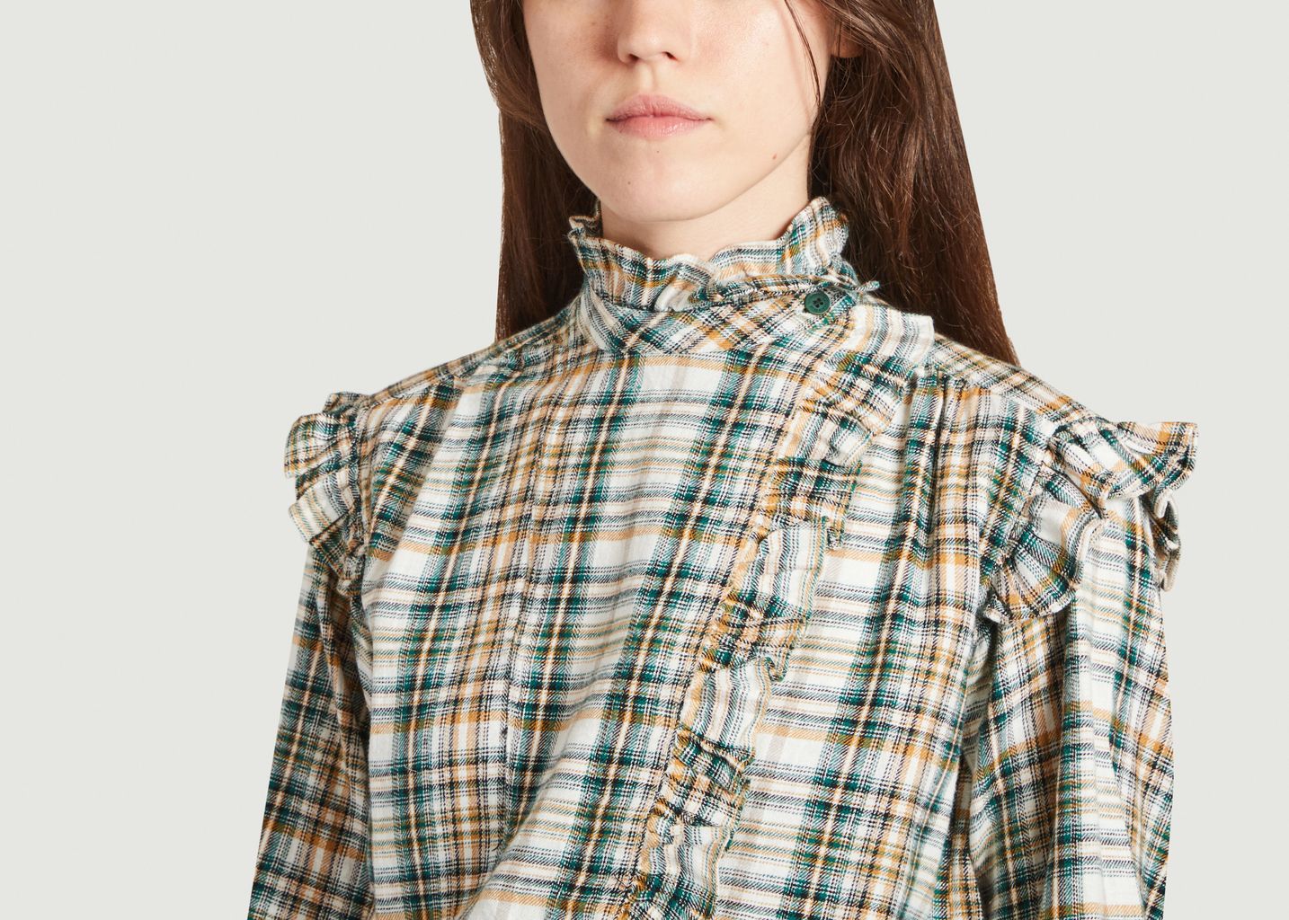 Sweet checked ruffled cotton and linen blouse - Laurence Bras