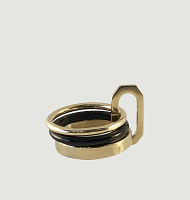 Bague laiton plaqué or et onyx 3 anneaux