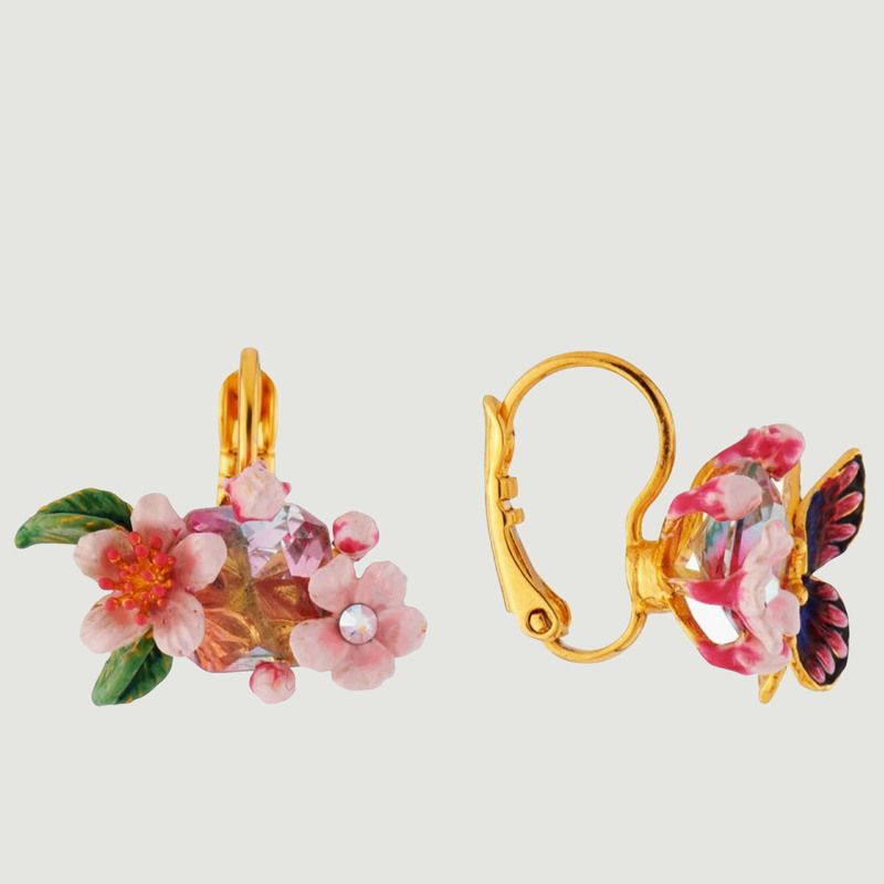 Cherry blossom and Japanese butterfly sleeper earrings - Les Néréides