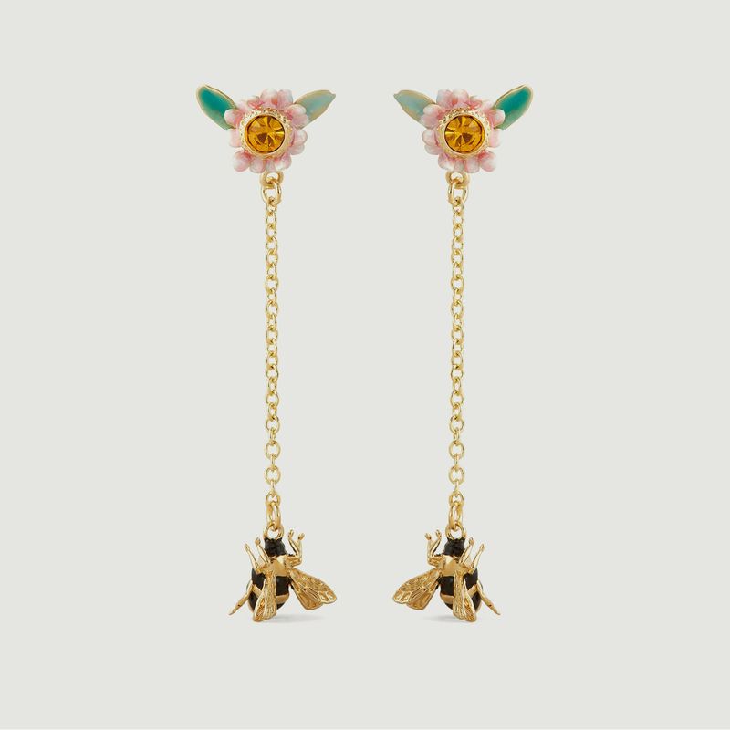 Flower and bee chain pendant earrings - Les Néréides
