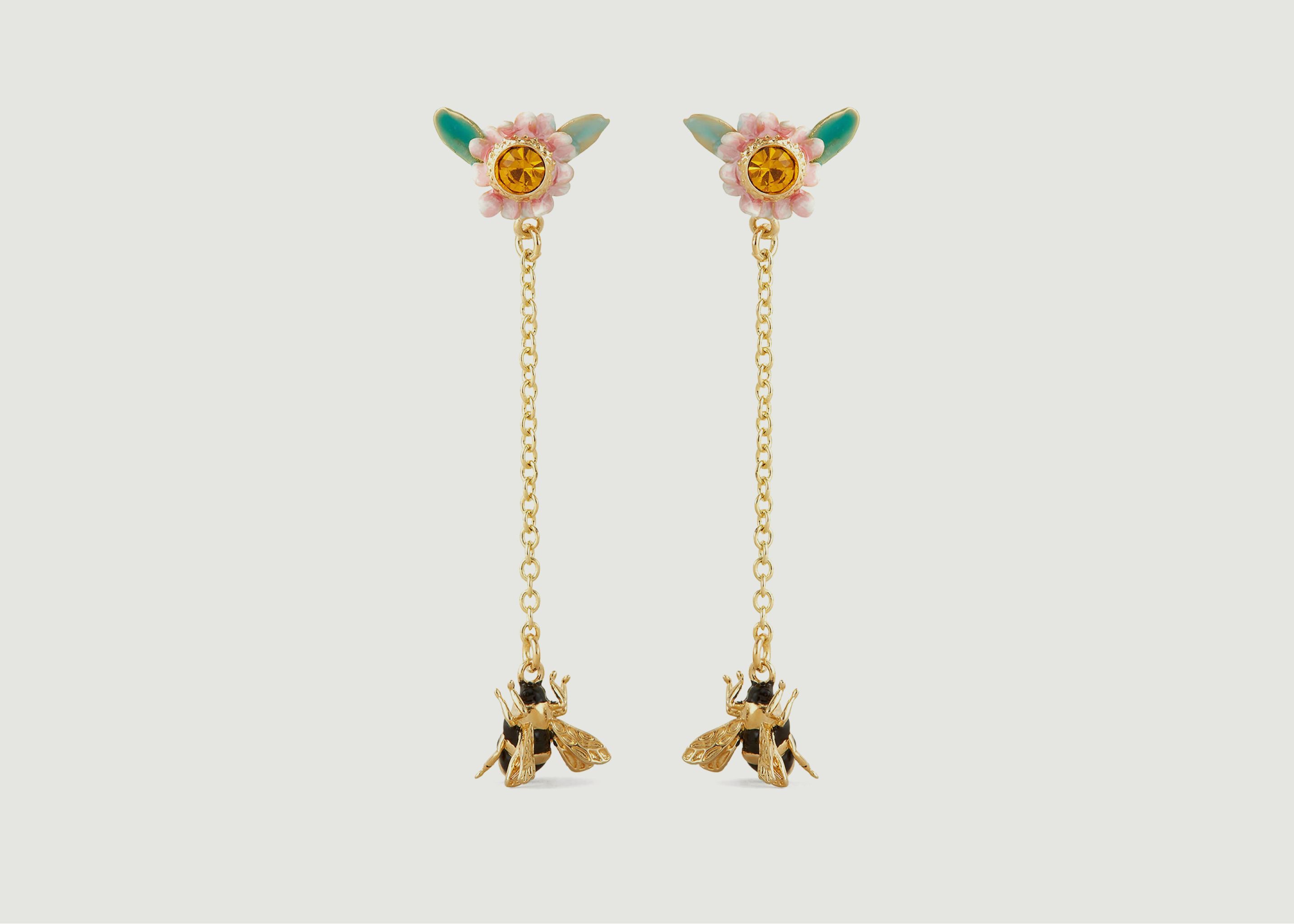 Hängende Ohrringe mit Blumen- und Bienenkette - Les Néréides