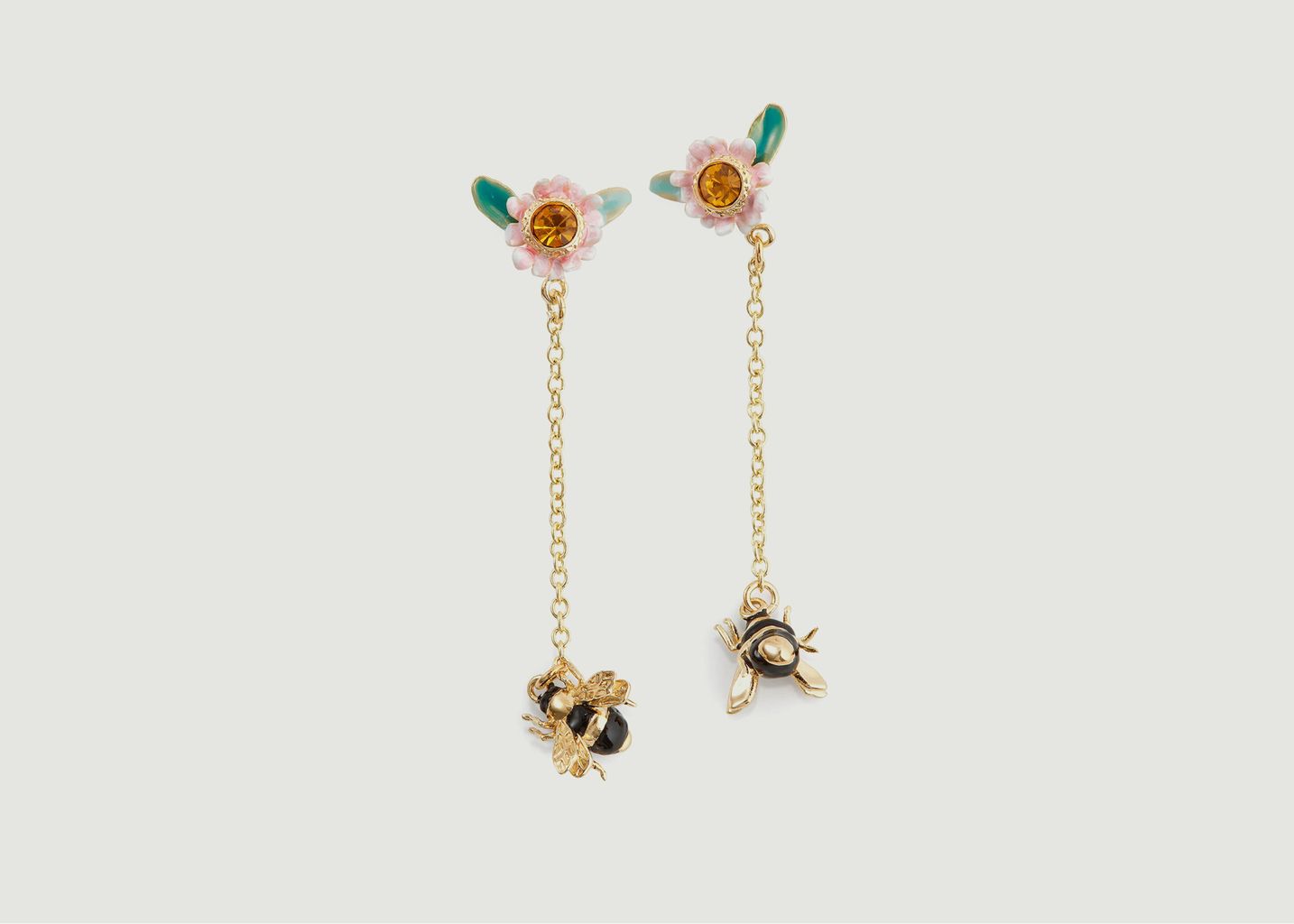 Hängende Ohrringe mit Blumen- und Bienenkette - Les Néréides