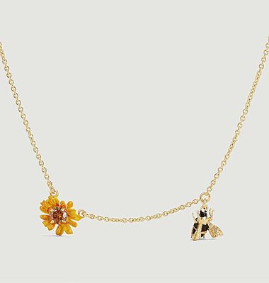 Chain necklace with gold button and bee pendant