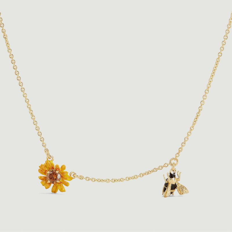 Collier chaîne avec pendentif bouton d'or et abeille - Les Néréides