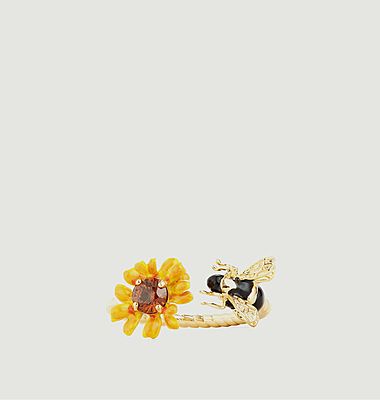 Bague ajustable torsadée bouton d'or et abeille