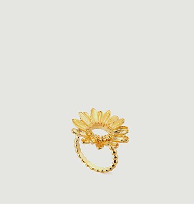 Sunflower cocktail ring with pearl ring