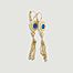Boucles d'oreilles pendantes avec pierre bleue et chaînettes - Les Néréides