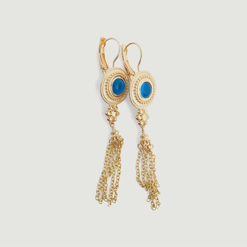 Hängende Ohrringe mit blauen Steinen und Ketten - Les Néréides