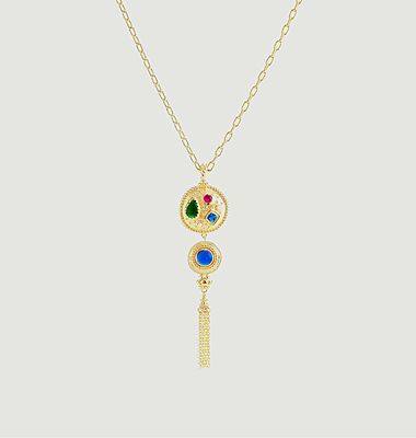 Necklace with medallion colored stones