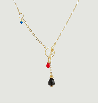 Collier chaîne avec pendentif soleil et perles