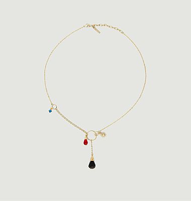 Collier chaîne avec pendentif soleil et perles