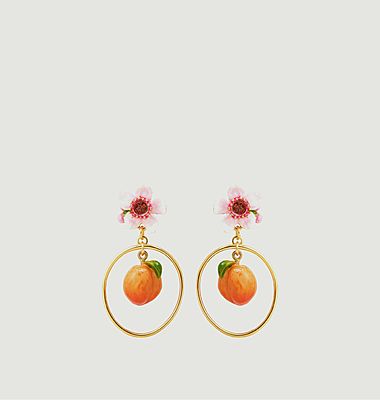 Apricot and flower pendant earrings