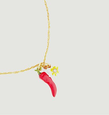 Thin bracelet with chili pepper and flower charms