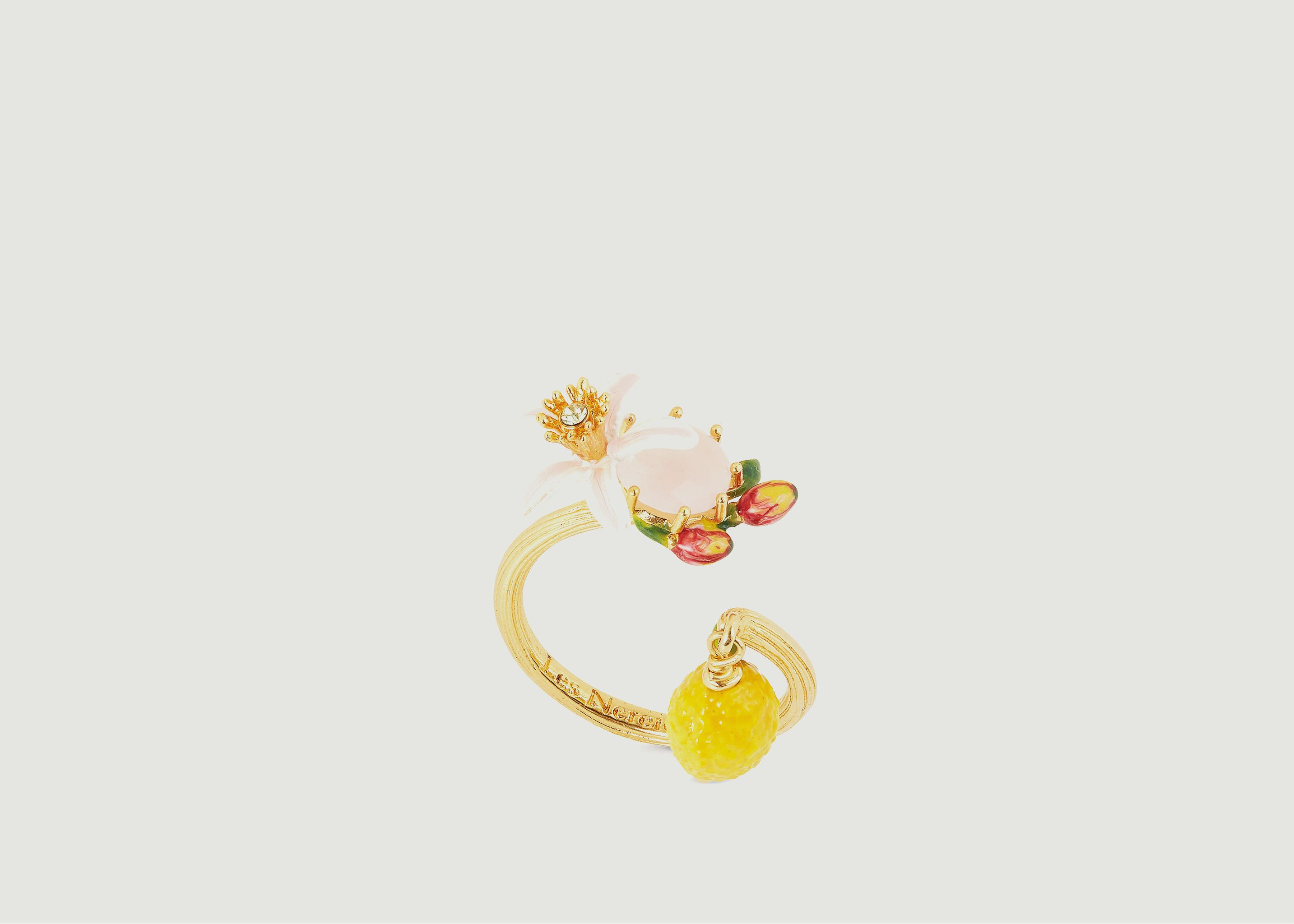 Verstellbarer Ring mit Zitrone, Blume und facettiertem Glas - Les Néréides