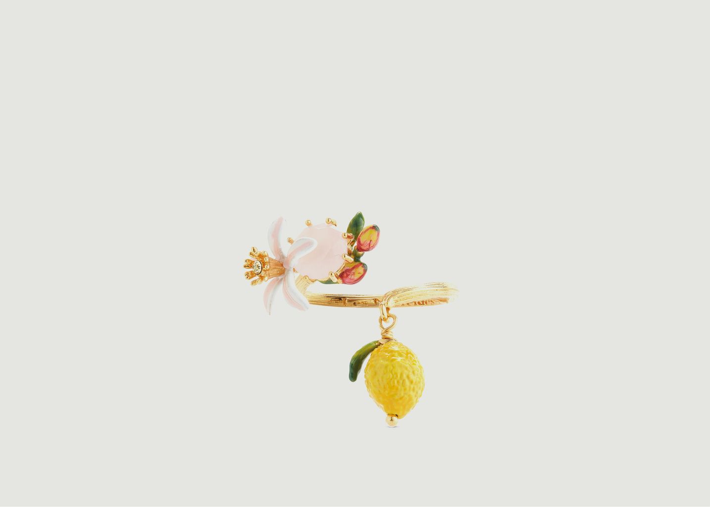 Bague ajustable citron, fleur et verre facetté - Les Néréides