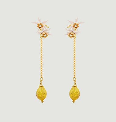 Lemon and lemon flower chain earrings