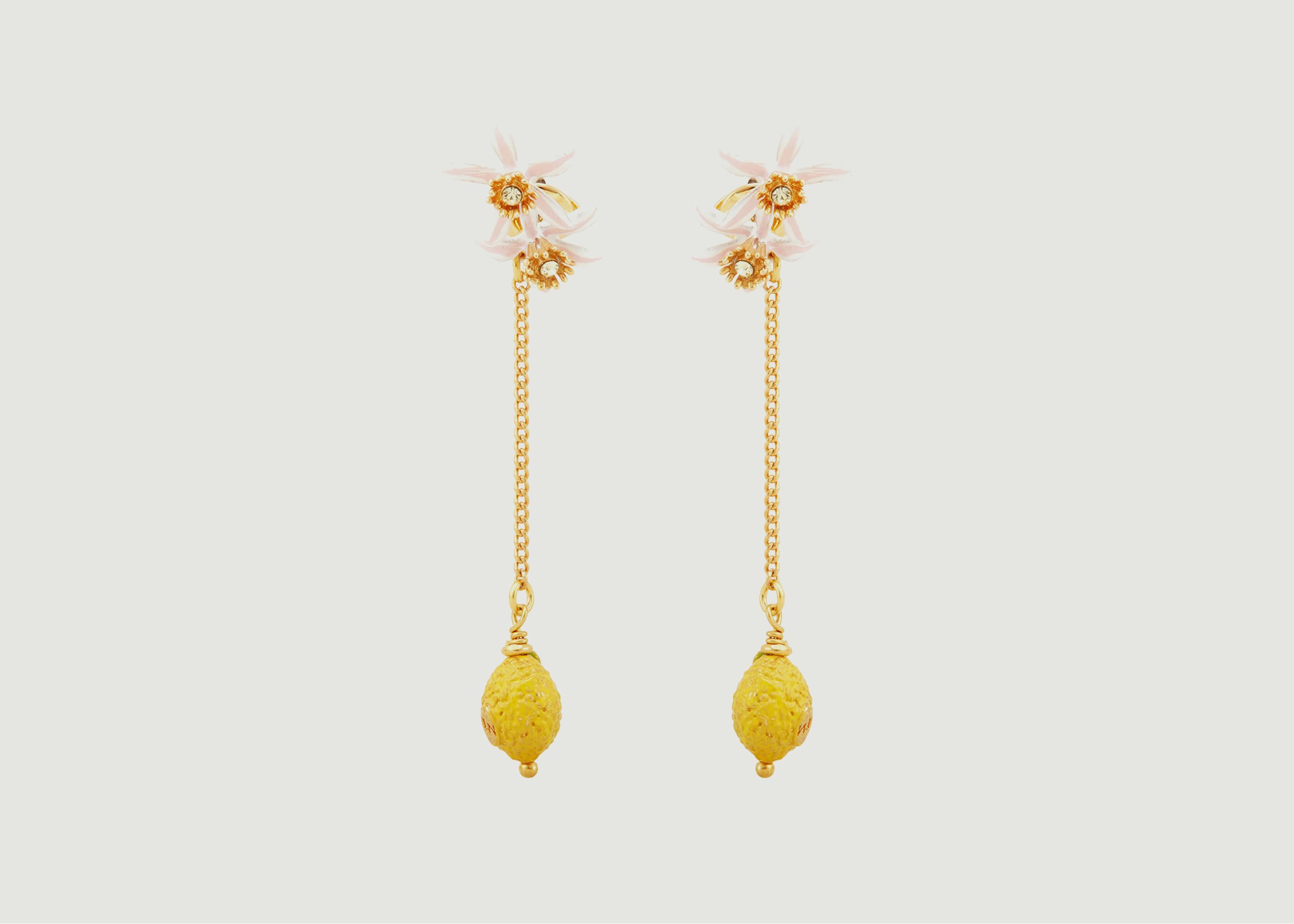 Lemon and lemon flower chain earrings - Les Néréides