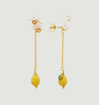 Lemon and lemon flower chain earrings