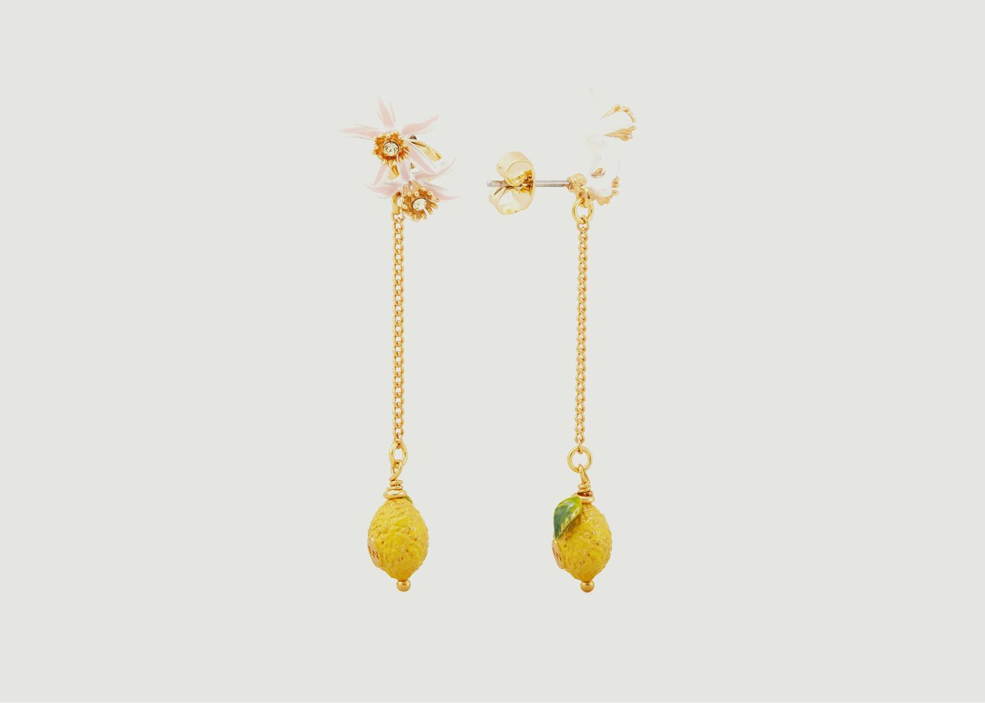 Boucles d'oreilles chaîne citron et fleur de citronnier - Les Néréides