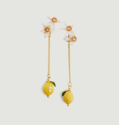 Boucles d'oreilles chaîne citron et fleur de citronnier