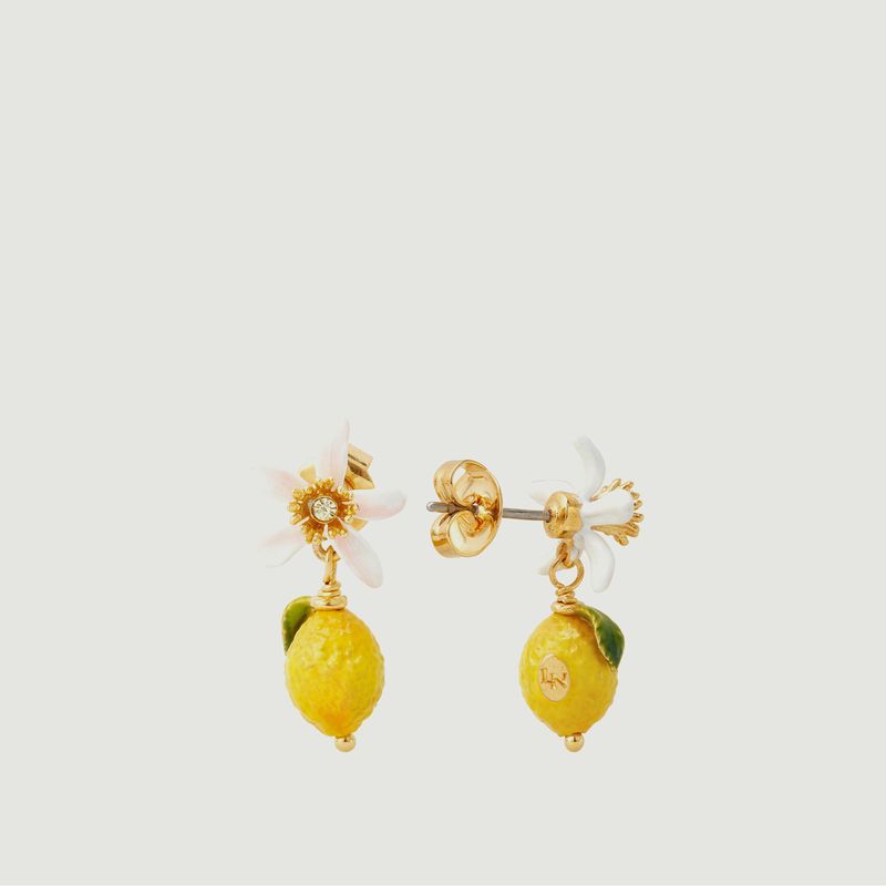 Boucles d'oreilles pendantes citron et fleur de citronnier - Les Néréides