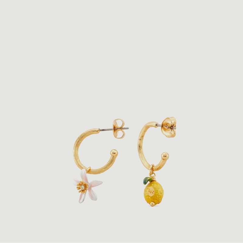 Boucles d'oreilles créoles citron et fleur de citronnier - Les Néréides