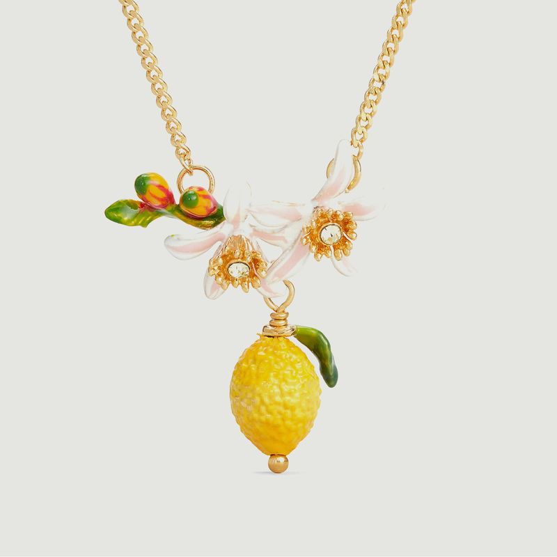 Collier plastron citron, bourgeons et fleurs de citronnier - Les Néréides