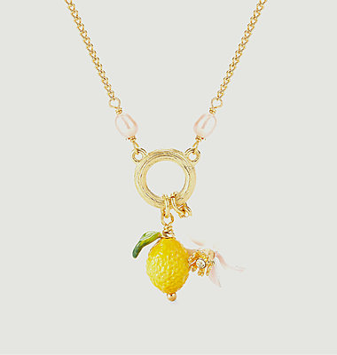 Collier pendentif citron et fleur de citronnier