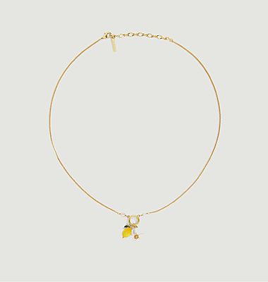 Lemon and lemon flower pendant necklace