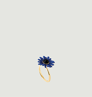 Bague ajustable plaqué or et émail gerbera