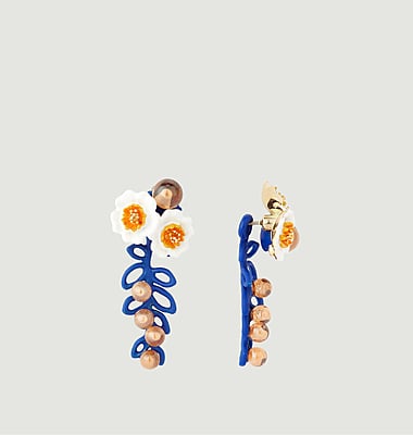 Boucles d'oreilles pendantes anémones et perles de verre