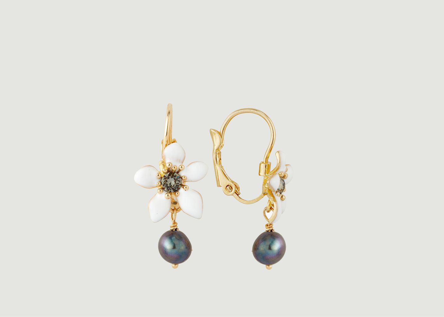 Buttercup and cultured pearl sleeper earrings - Les Néréides