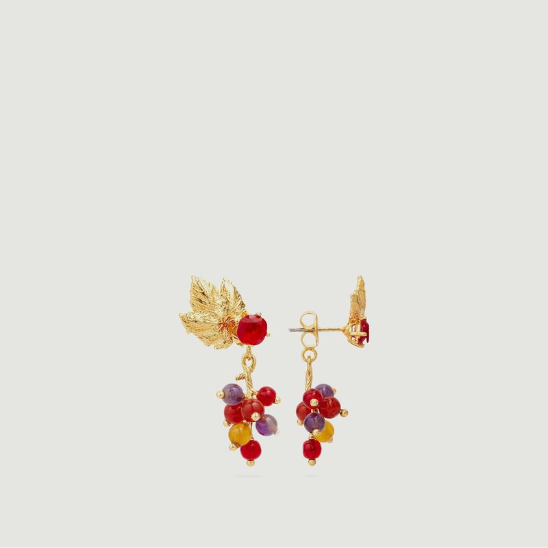 Boucles d'oreilles pendantes raisin et feuille de vigne - Les Néréides