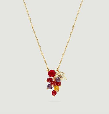 Thin necklace with grapes and vine leaf pendant