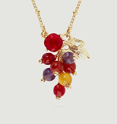 Thin necklace with grapes and vine leaf pendant