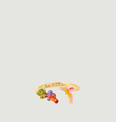 Bague ajustable grappe de raisin et papillon des vignes