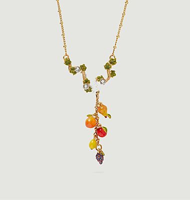 Collier fin avec pendentif amphore, feuilles de vigne et fruits