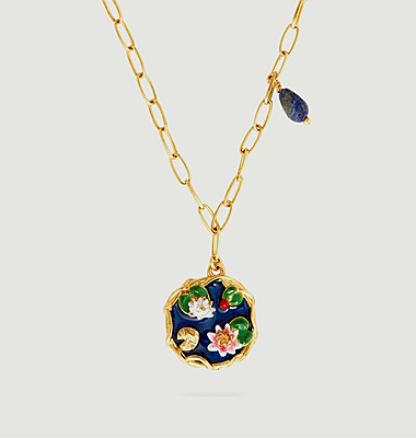 Necklace pendant floating garden in gold-plated brass