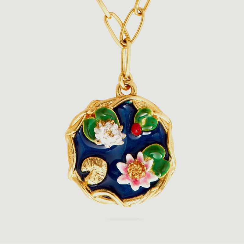 Necklace pendant floating garden in gold-plated brass - Les Néréides